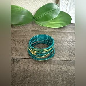 Teal and Gold Glass Bangle Set